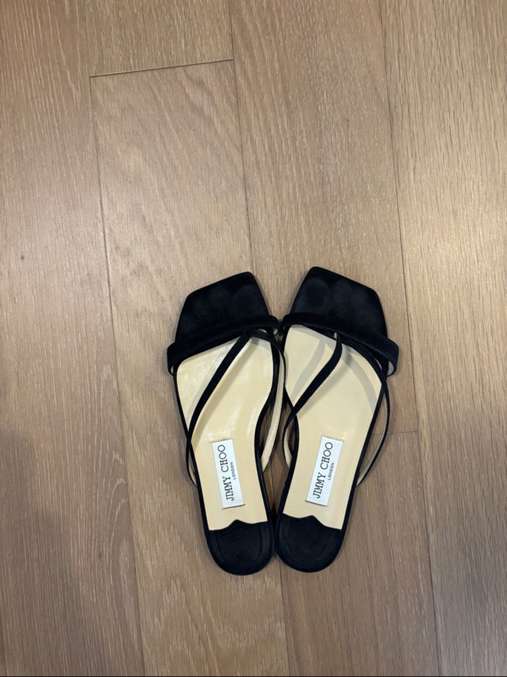 Jimmy Choo Black Strappy Square-Toe Mule Sandals